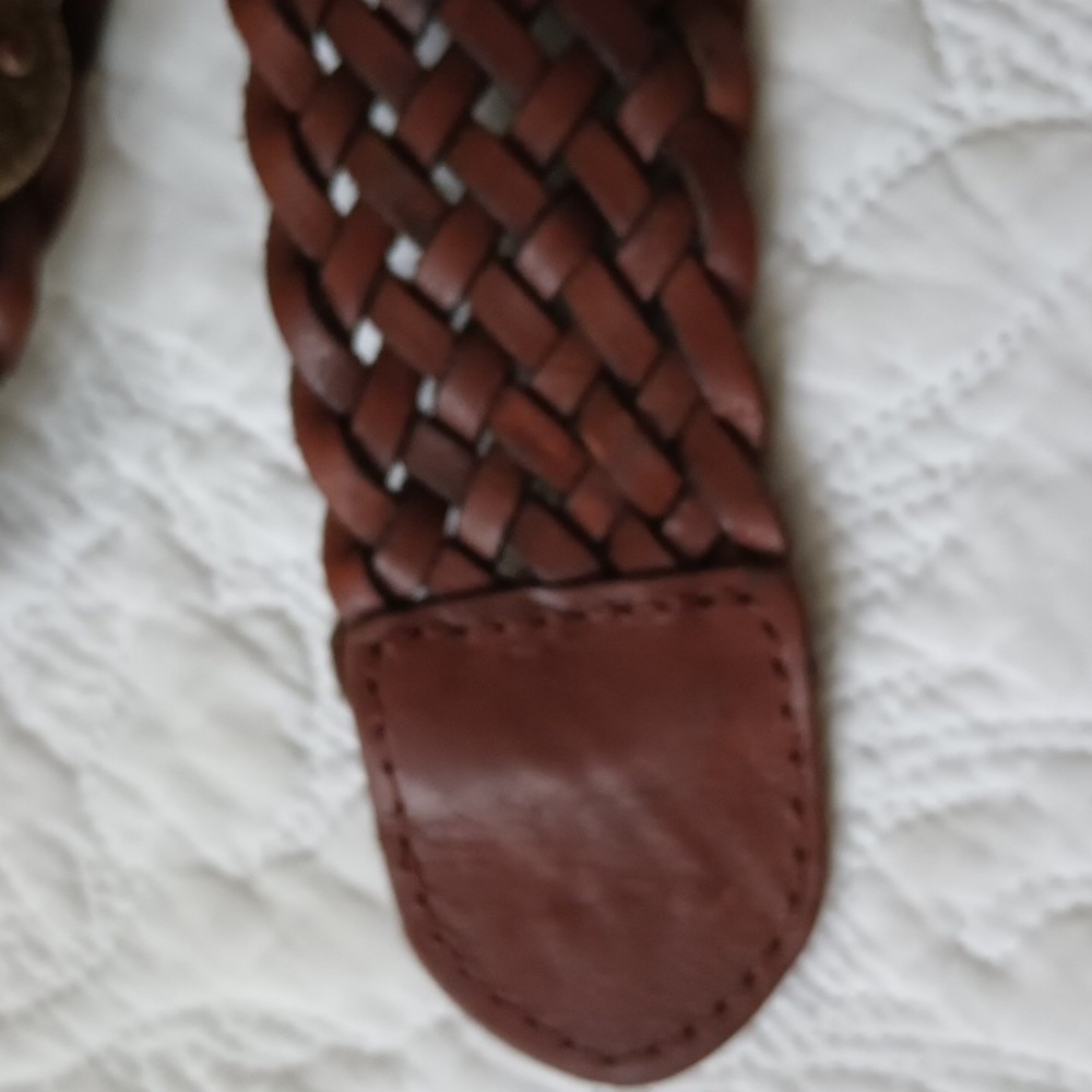 Leather Braided Cabochon Brown Belt XL Boho Western Cowgirl Antique Gold - Picture 2 of 7